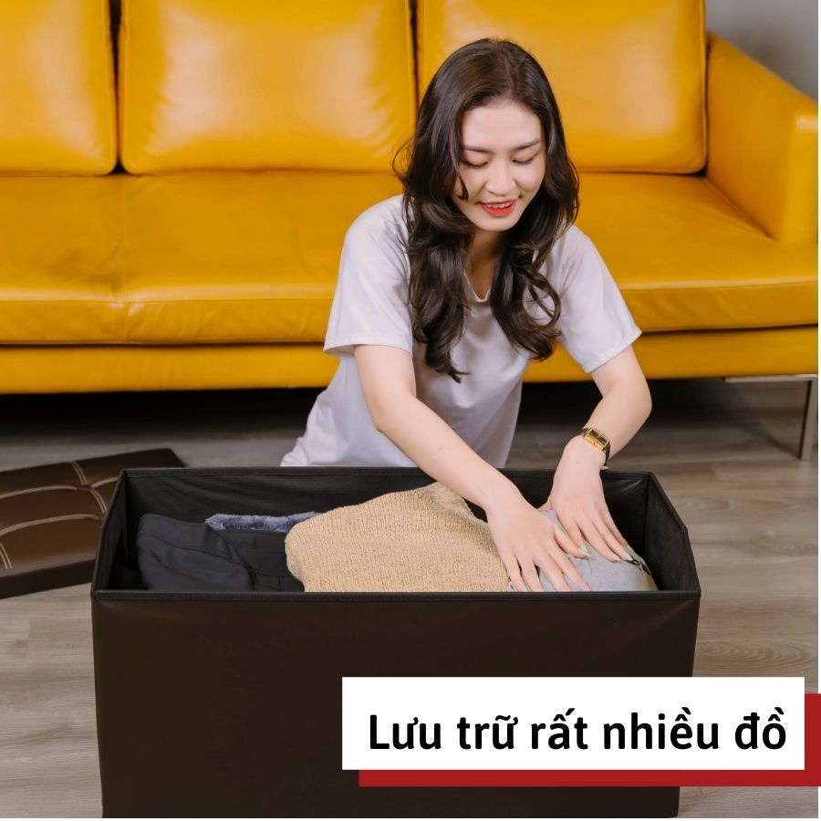 Hộp đựng đồ kiêm ghế ngồi đa năng có nắp đậy, khung gỗ nhân tạo bọc da chắc chắn