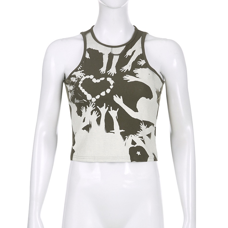 Áo Tank Top Cổ Tròn Dáng Ôm In Họa Tiết Nghệ Thuật Thời Trang Cho Nữ