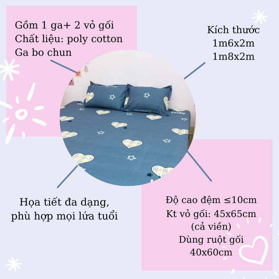 Ga trải giường m6 m8 2m poly cotton kèm vỏ gối