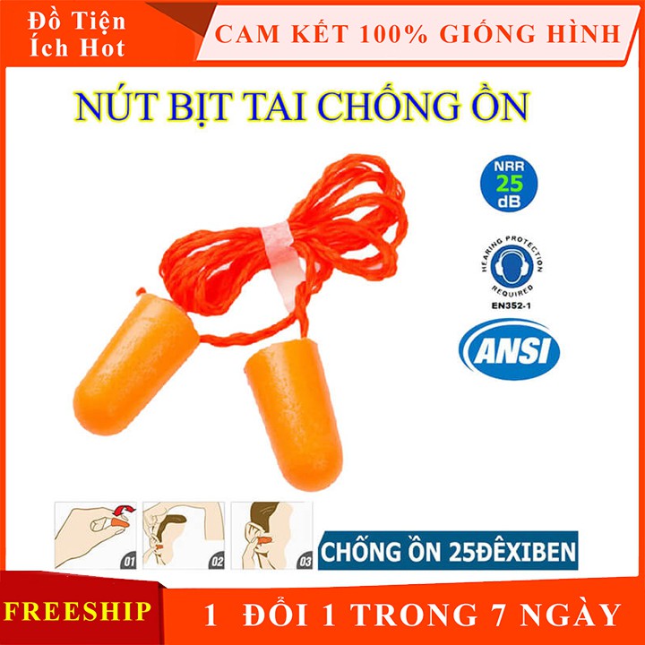 Nút bịt tai chống ồn cao cấp 3M 1110 có dây đeo, miếng nhét tai cách âm chống ồn