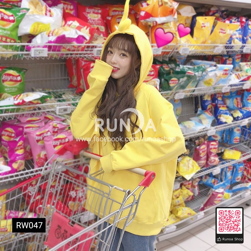 [Runoa] Áo khoác nữ Teletubbies áo hoodie oversize áo trùm đầu dài tay