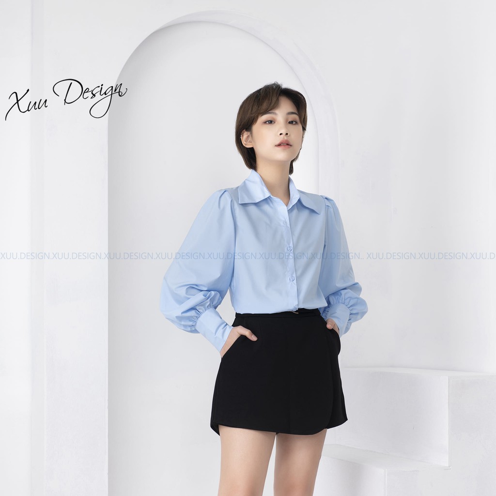 Áo sơ mi nữ trắng công sở Xuu, chất liệu vải lụa tay bồng trẻ trung SM15 | BigBuy360 - bigbuy360.vn