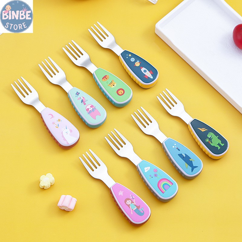 Thìa ăn dặm, set thìa dĩa ăn dặm inox 304 cao cấp cho bé trai bé gái Binbestore