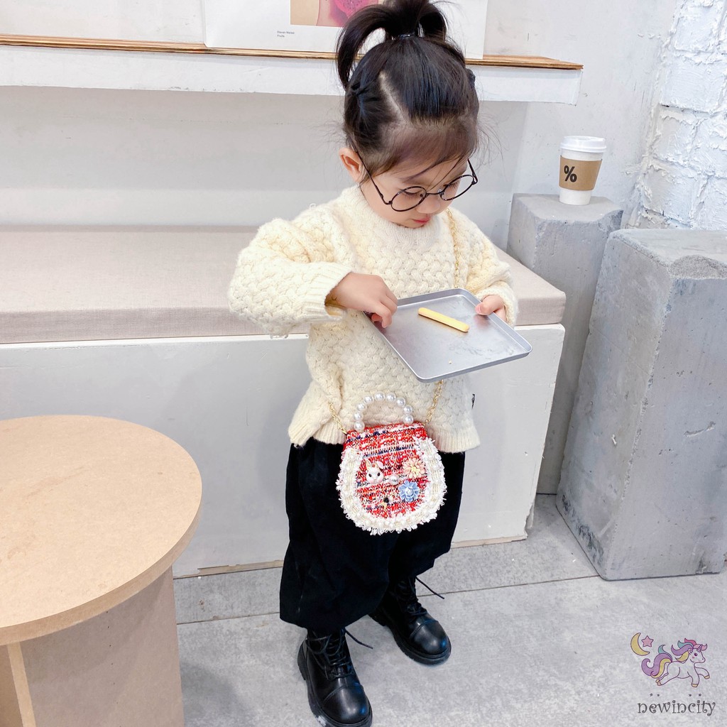 Túi Đeo Chéo Đính Ngọc Trai Phong Cách Hàn Quốc Dễ Thương Cho Bé Gái