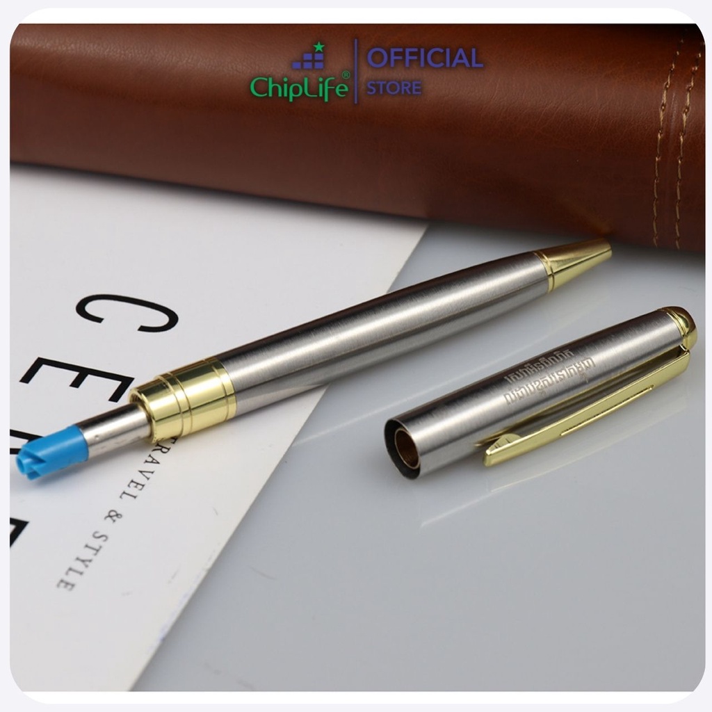 Bút ký cao cấp CHIPLIFE P018B khắc tên theo yêu cầu - dạng xoay bạc ngòi 0.7mm mực xanh