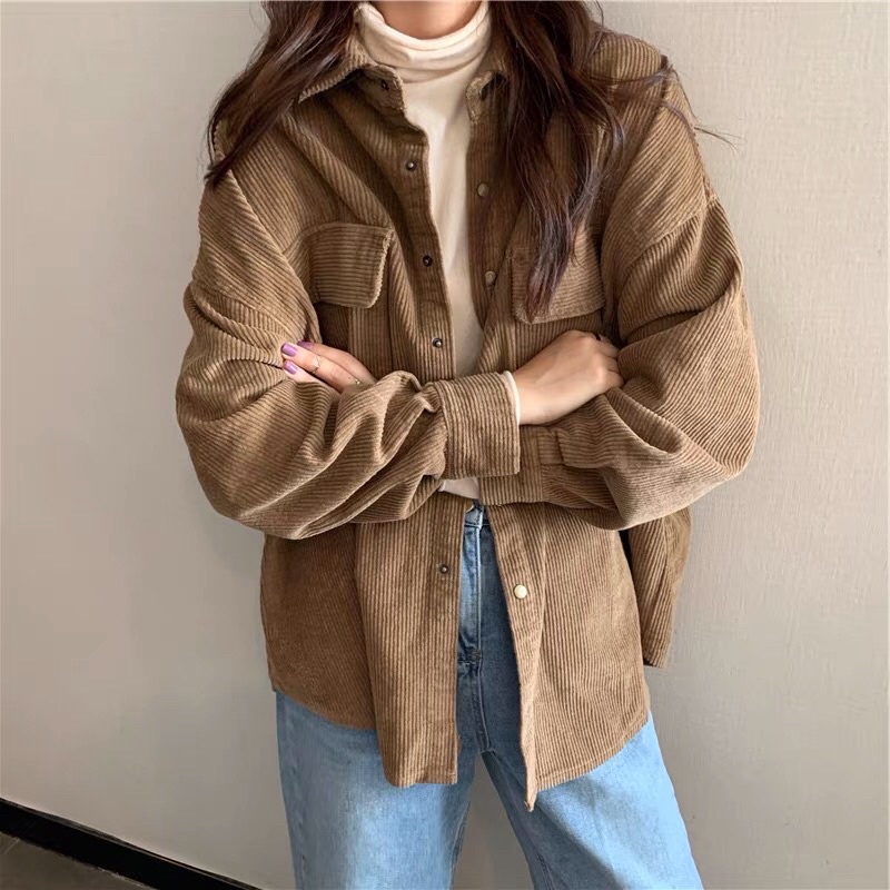 🌸 Áo sơmi khoác ngoài nhung gân🌸