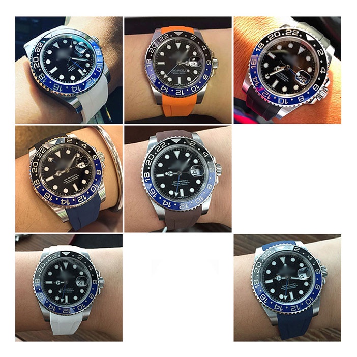 Dây Đeo Đồng Hồ Bằng Cao Su 20mm Với Khóa Kim Loại Thay Thế Chống Thấm Nước Cho Rolex GMT Daytona