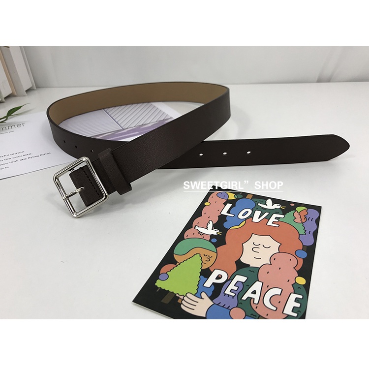 Thắt Lưng Da Khóa Vuông Màu Bạc Thời Trang Phong Cách Hàn Quốc Mới