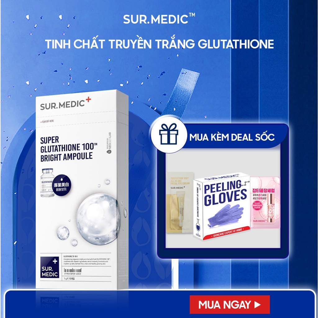 Combo 10 Tinh Chất Truyền Trắng SURMEDIC Super Glutathione 100 Bright Ampoule 1g/1ống x10