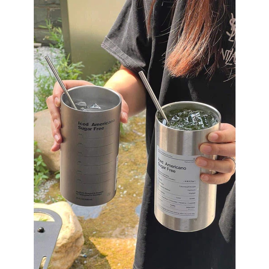 Cốc Giữ Nhiệt Inox 304 Có Ống Hút Ly Uống Coffee 600ML Giữ Nhiệt 6-8 Tiếng