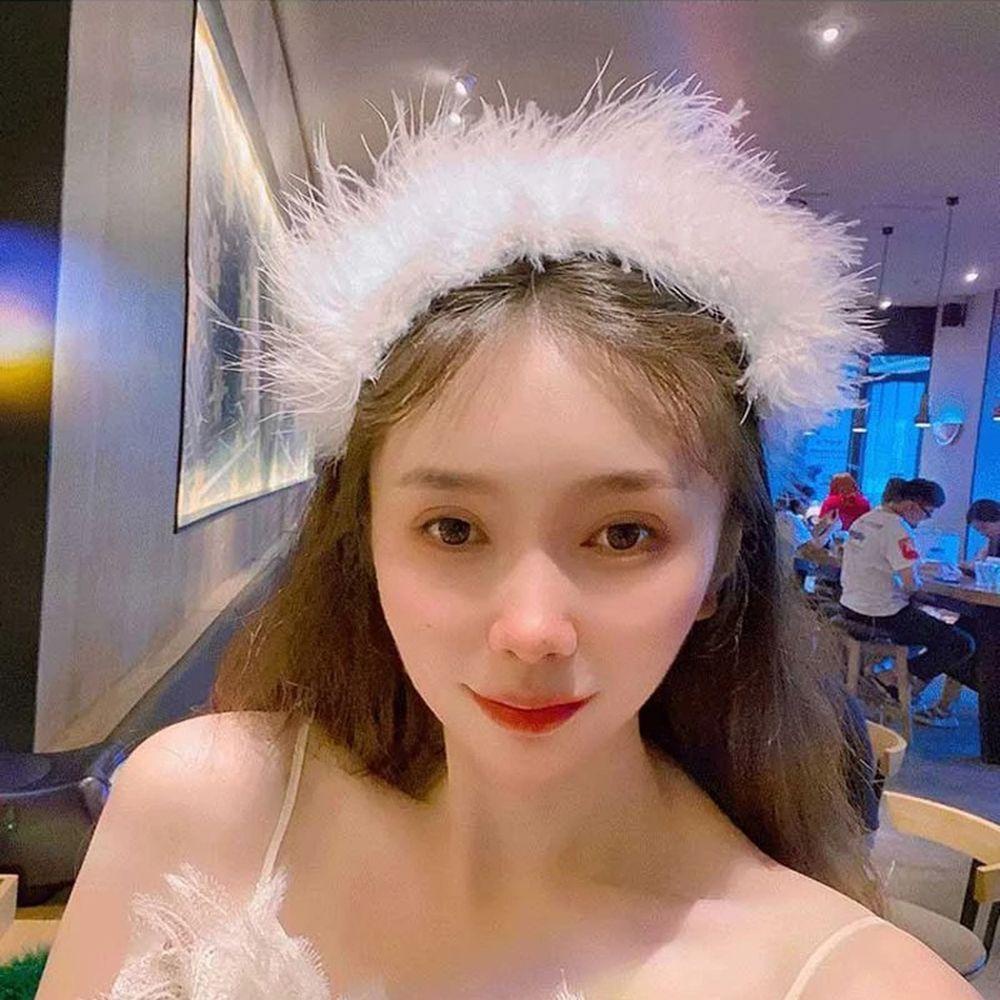 Băng Đô Cài Tóc Đính Lông Vũ Kiểu Hàn Quốc Đơn Giản Xinh Xắn Cho Nữ