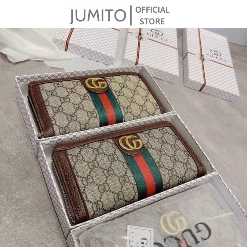 Ví nam nữ guci dáng ngang fullbox 2 size cầm tay cao cấp JUMITO T1.034.NGAN