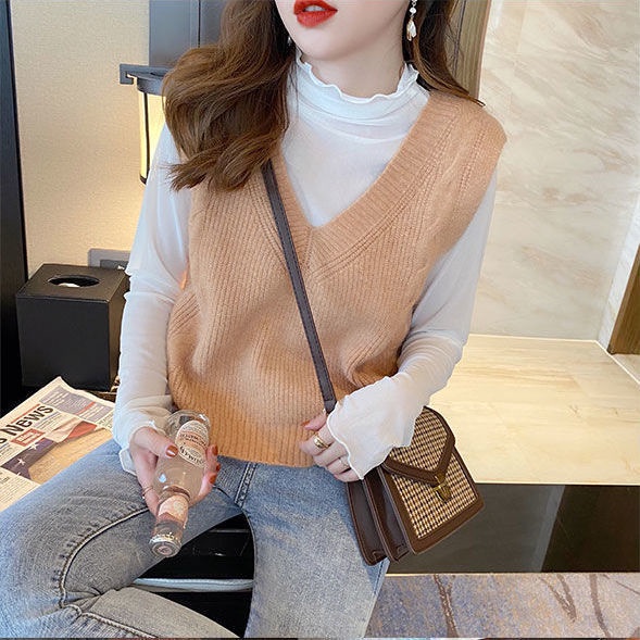 Áo len không tay cổ chữ v dáng rộng thời trang dành cho nữ