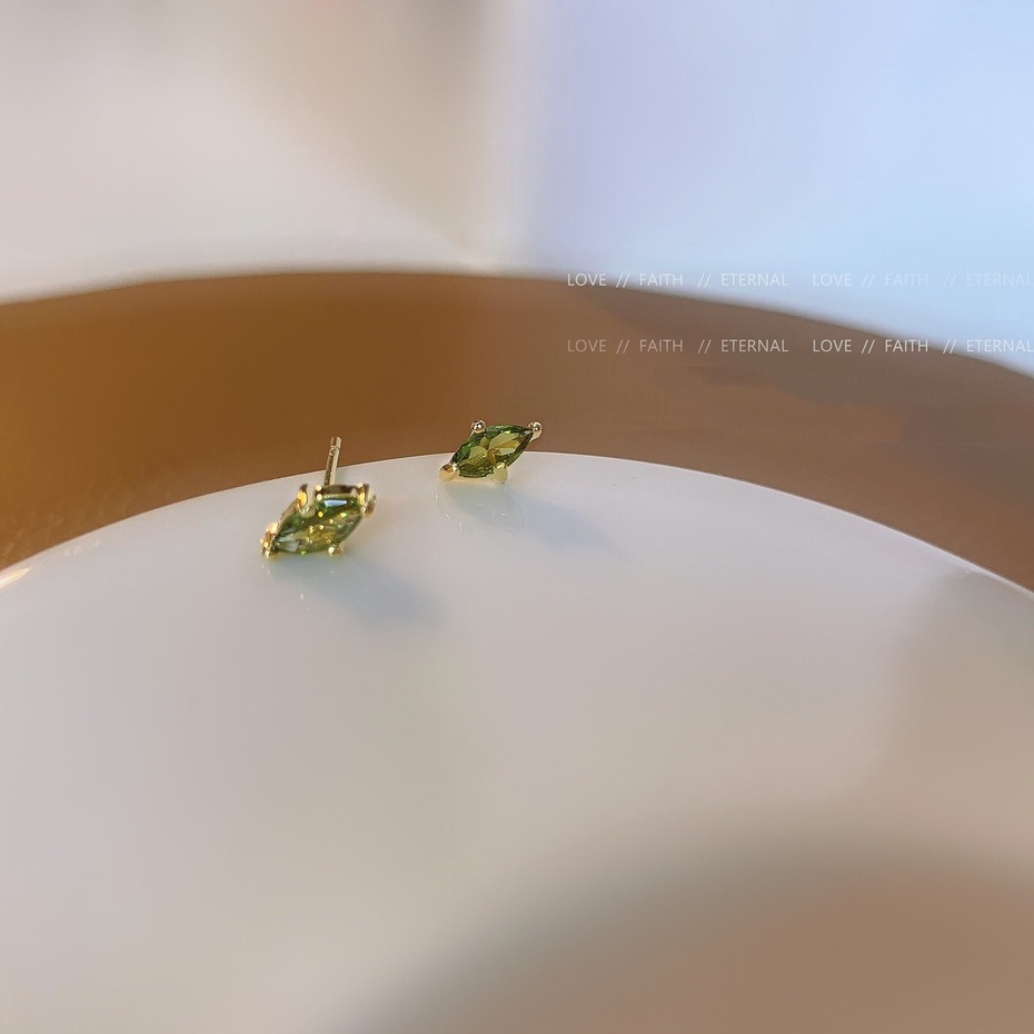 Qingzhi Khuyên Tai Bạc 925 Cao Cấp Đính Đá Zircon Xanh Lá Cây Sang Trọng