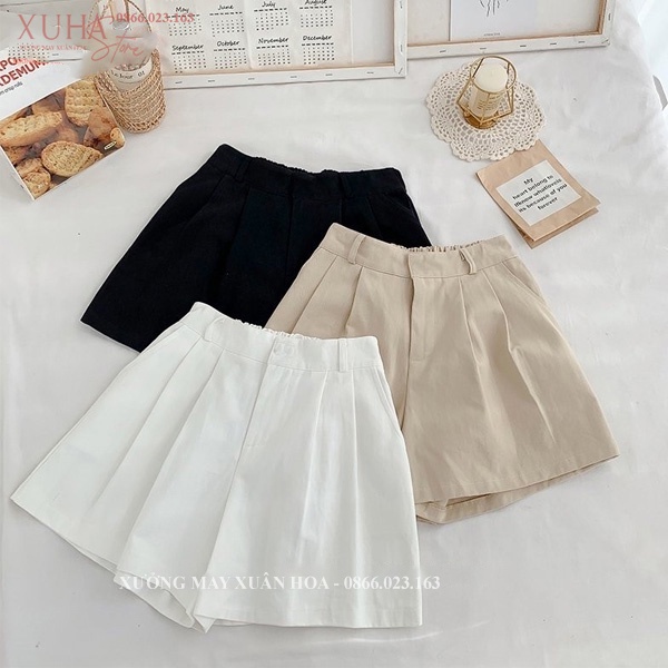 Quần short nữ ống rộng khóa thật dáng quần đùi vải đũi nữ giả váy xòe lưng chun thun khuy cài mặc đi biển chơi ở nhà ngủ