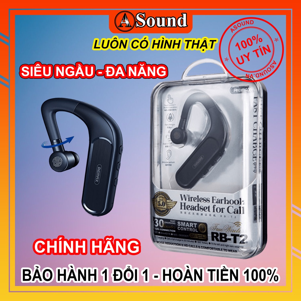 Tai nghe không dây Remax RB-T2 V5.0 chính hãng, đeo vành tai có cảm ứng chạm + nút bấm, siêu chắc chắn siêu gọn đẹp ngon