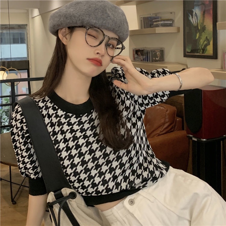 Áo Dệt Kim Tay Phồng Ngắn Dáng Rộng Thời Trang Mùa Hè Dành Cho Nữ