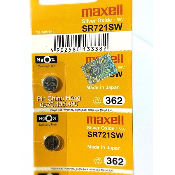 Pin Đồng Hồ SR721SW SR721 362 Maxell Chính Hãng Vỉ 5 Viên Made in Japan