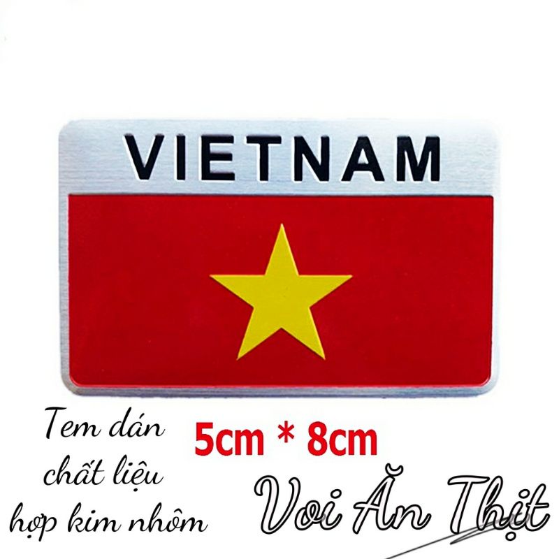 Tem nhôm dán xe hình lá cờ Việt Nam chất liệu hợp kim nhôm cao cấp, logo dán xe oto, xe máy, dán trang trí derco phòng.