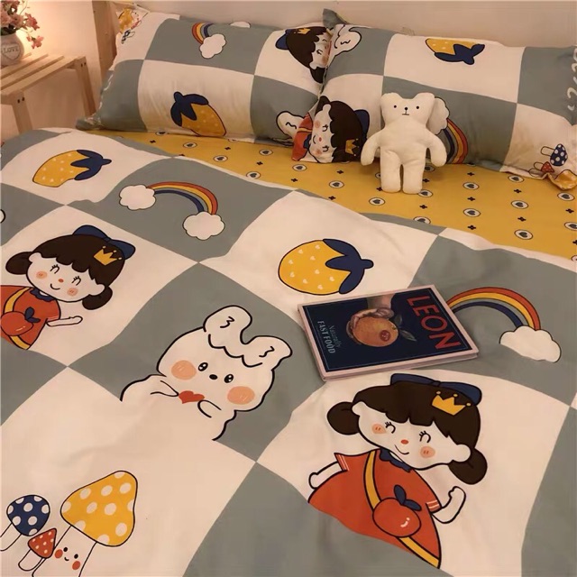 Set Chăn Ga Cotton Poly Hoạt Hình Ngộ Nghĩnh Ga Vàng Hình Tim Lạ Cực Chất Shinbedding.shop