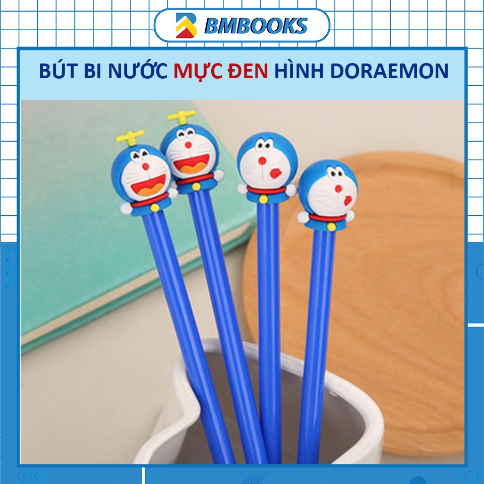 Bút bi cute mực đen hình Mèo Ú Doraemon vui vẻ ngòi kim 0.5mm BMBooks