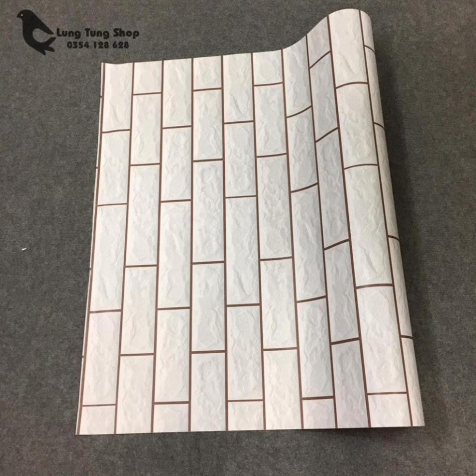 Decal giả gạch màu trắng - giấy dán tường giả gạch có sẵn keo