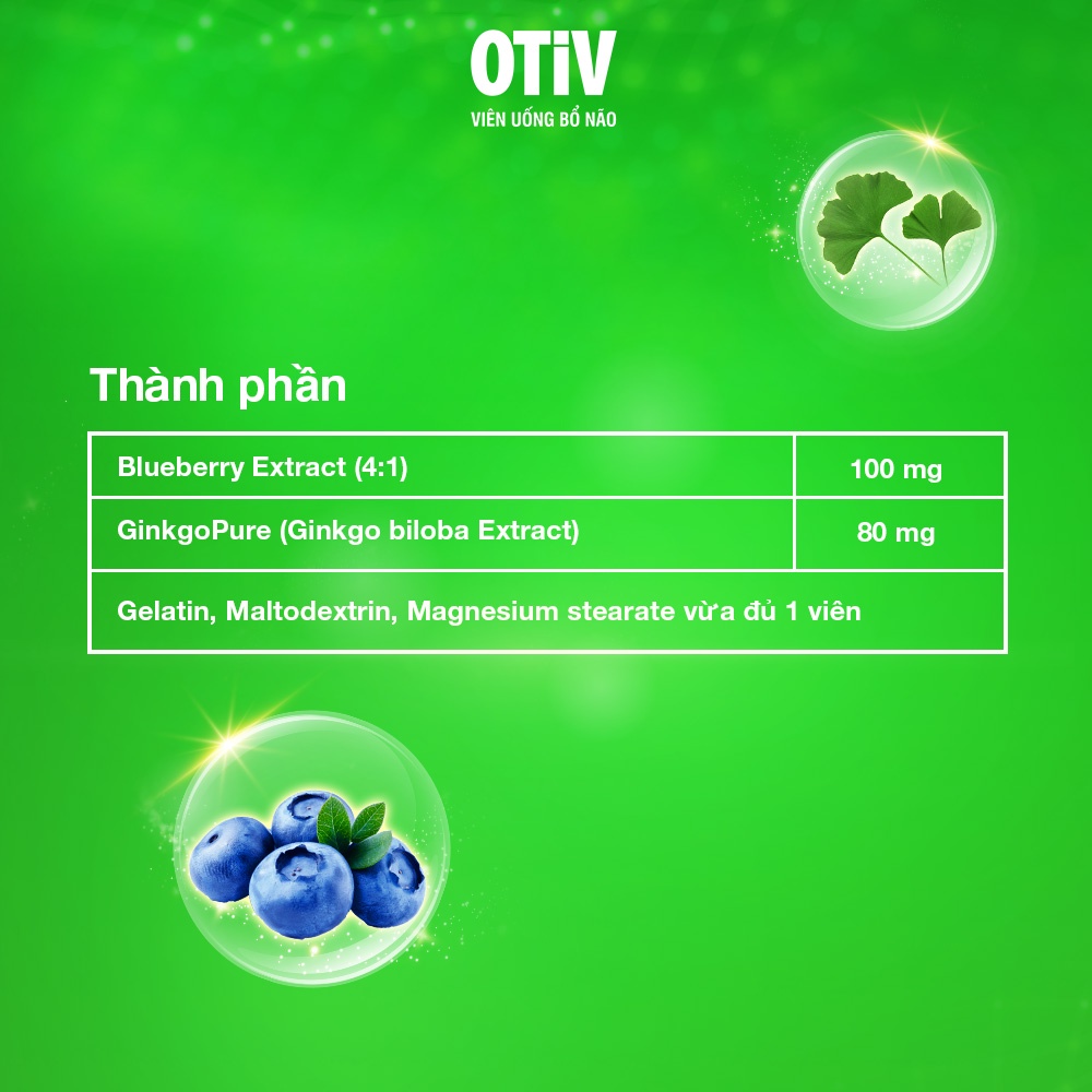 Combo 2 hộp viên uống OTIV bổ não 60 viên tặng 1 hộp 15 viên