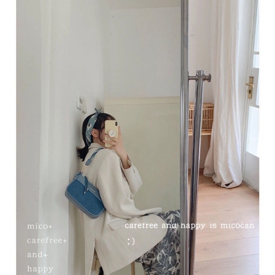 Túi Đeo Vai / Kẹp Nách Vải Denim Màu Xanh Dương Phong Cách Cổ Điển Thời Trang Mới Cho Nữ 2021