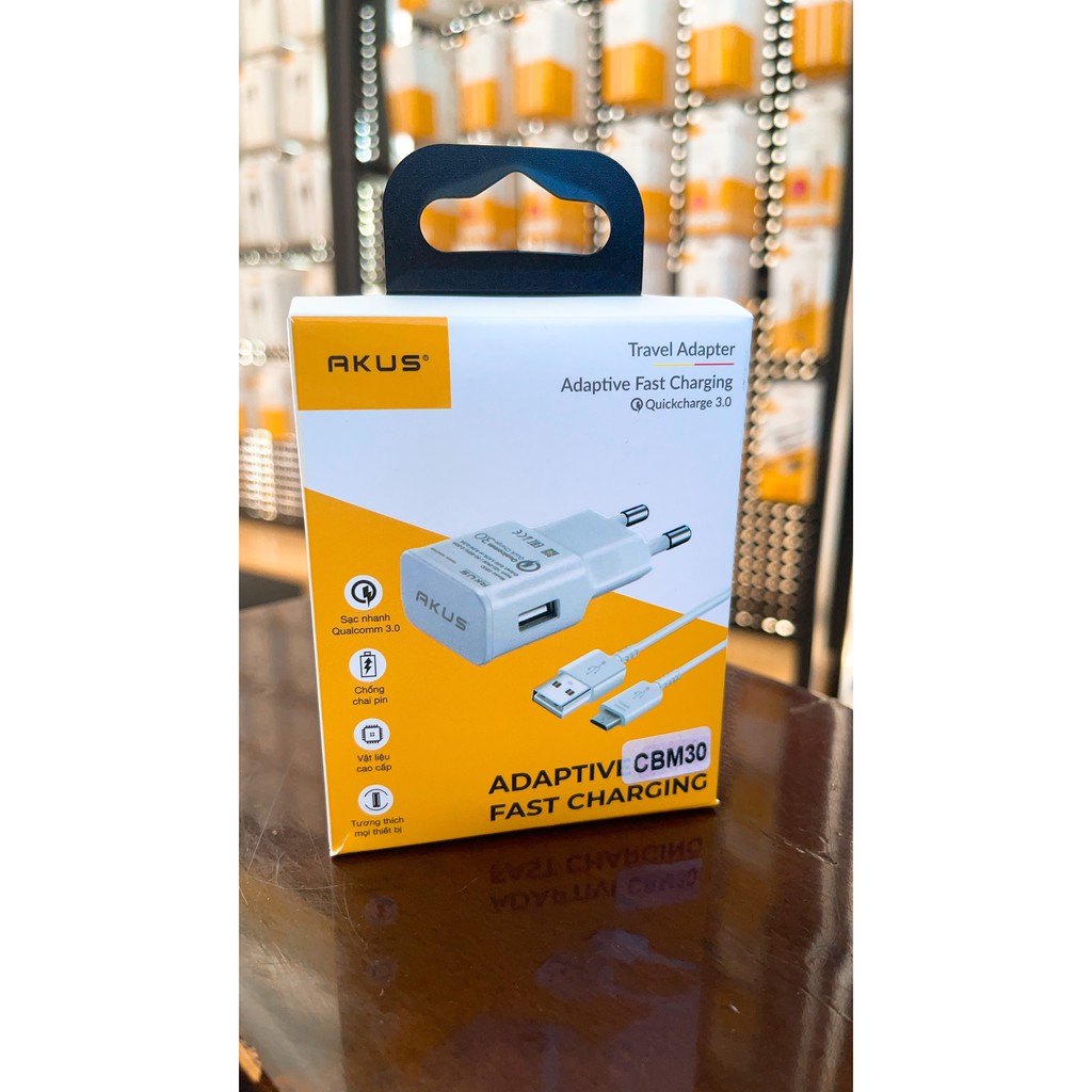 Combo sạc nhanh Akus CBT30 - CBM30 chân micro và type C