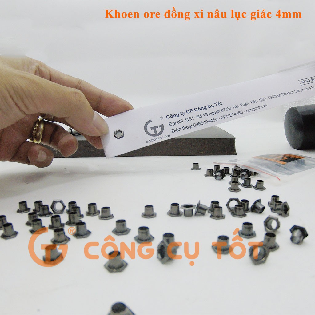 Khoen ore lục giác 4mm bằng đồng xi nâu túi 100 khoen