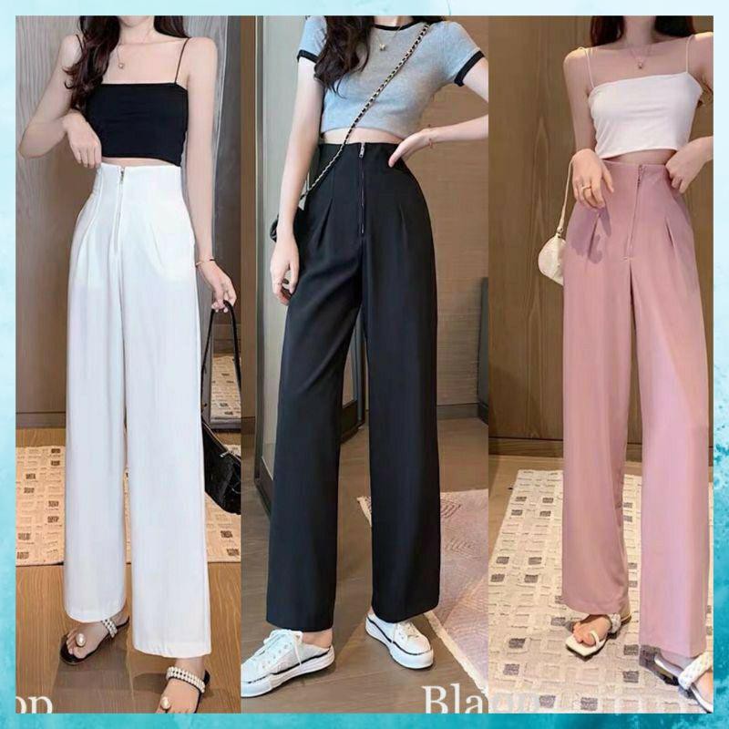 Quần Ống Rộng Nữ Lưng Cao, Quần Ống Suông Nữ Lưng Cao Khóa Trước không Cúc