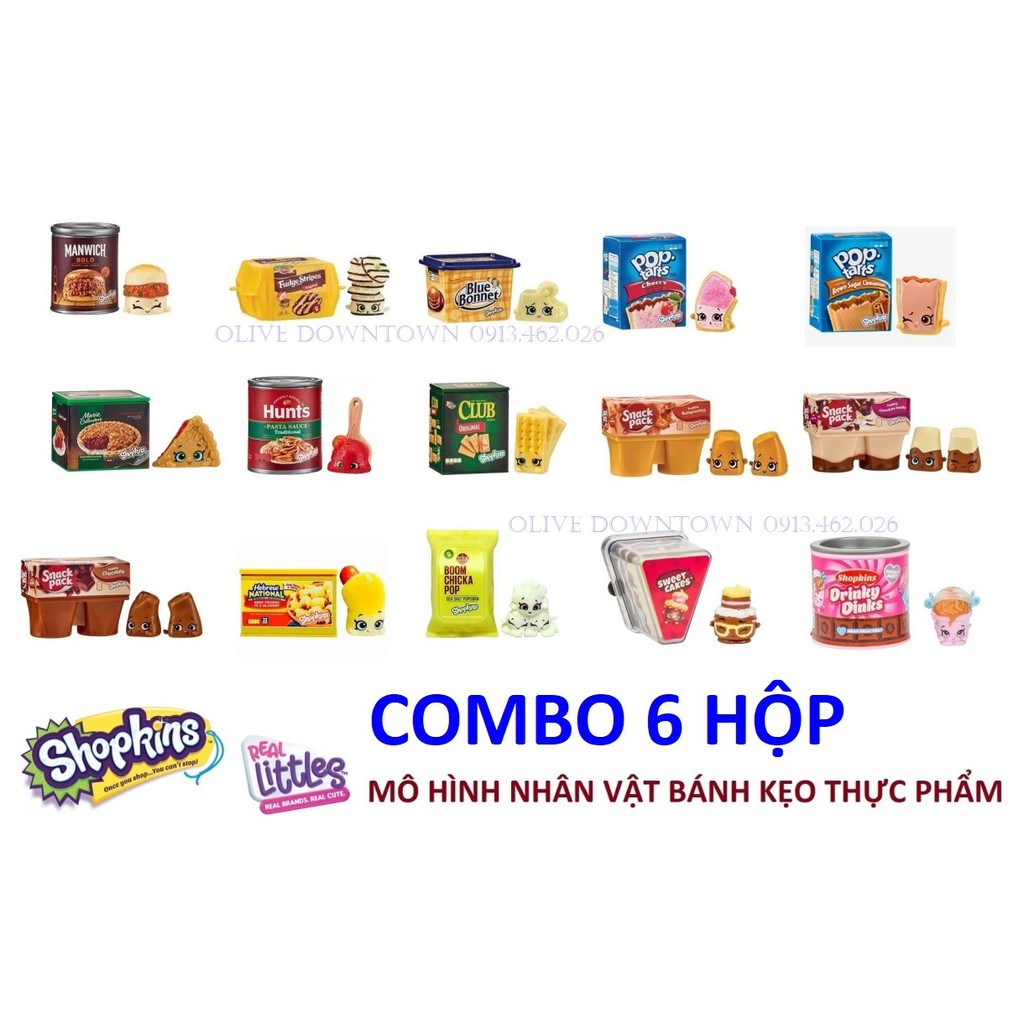 HỘP MỚI * Bộ 6 Hộp mô hình SHOPKINS Mùa 12 Real Littles - Chủ đề BÁNH KẸO - Mới Không Hộpbộ sưu tập nhân vật