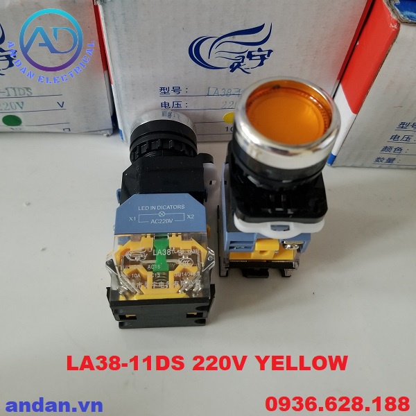 Nút nhấn, nút ấn, nút đề có đèn 220VAC phi 22mm LA38-11D - Nhấn nhả, LA38-11DS - Nhấn giữ