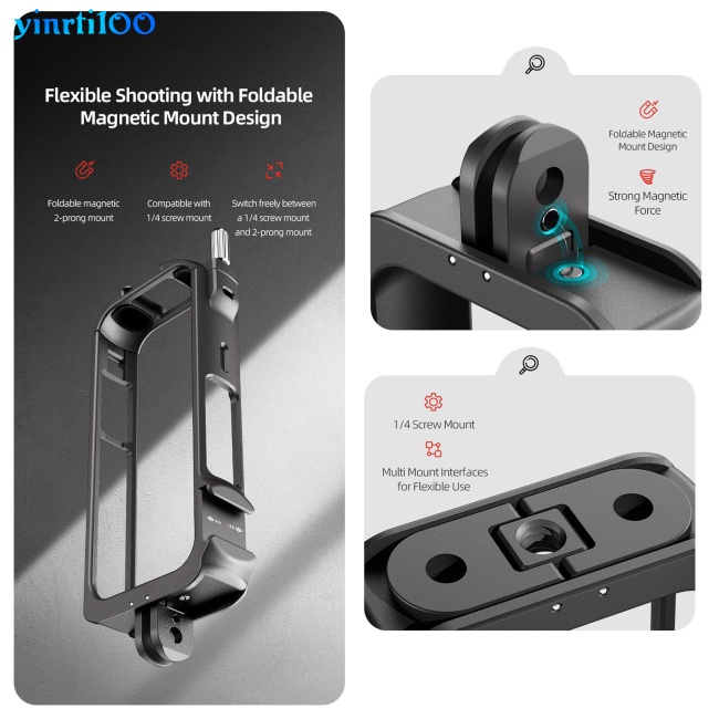 Khung Mở Rộng Bảo Vệ Máy Ảnh Chính Xác Yinrti100 Bằng Hợp Kim Nhôm Cho Insta360 X3