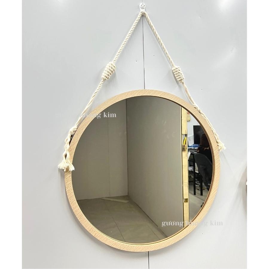 Gương decor, Gương tròn bàn trang điểm treo tường soi mặt trang trí phòng ngủ viền gỗ tặng phụ kiện GUONGHOANGKIM