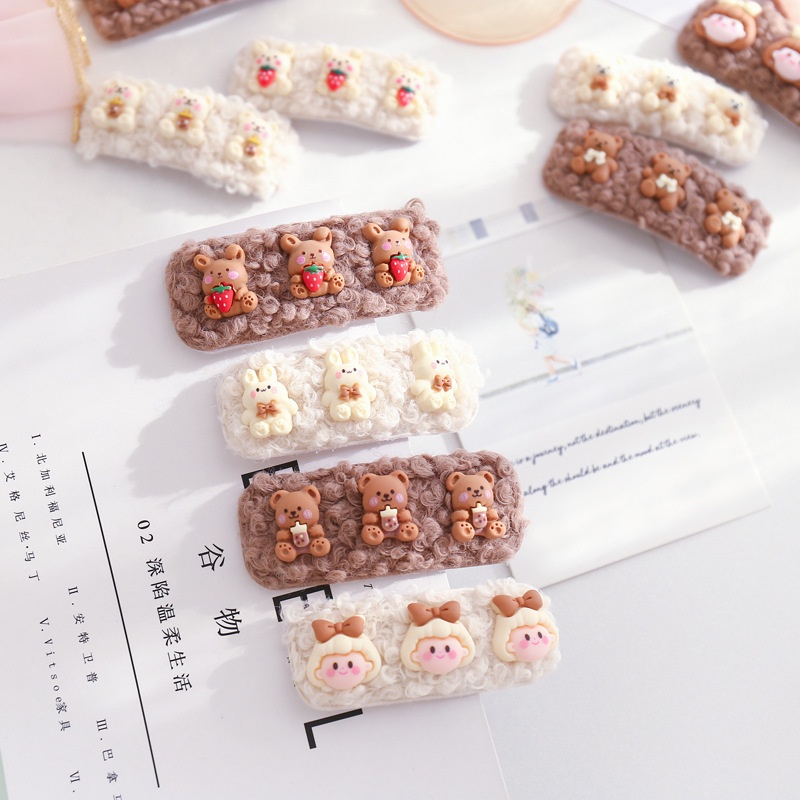 Kẹp tóc hình gấu, thỏ len xoăn dễ thương BeBie - BP429
