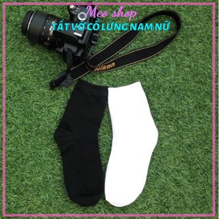 Tất trơn đen trắng cổ lửng - Vớ tất cổ lửng Nam Nữ unisex vải cotton thoáng Meo shop