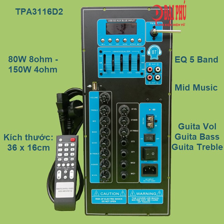 Mạch loa kéo công suất 80W - 150W IC TPA3116D2 chuyên dụng cho Karaoke và Guitar điện loa kéo 4 tấc Bluetooth
