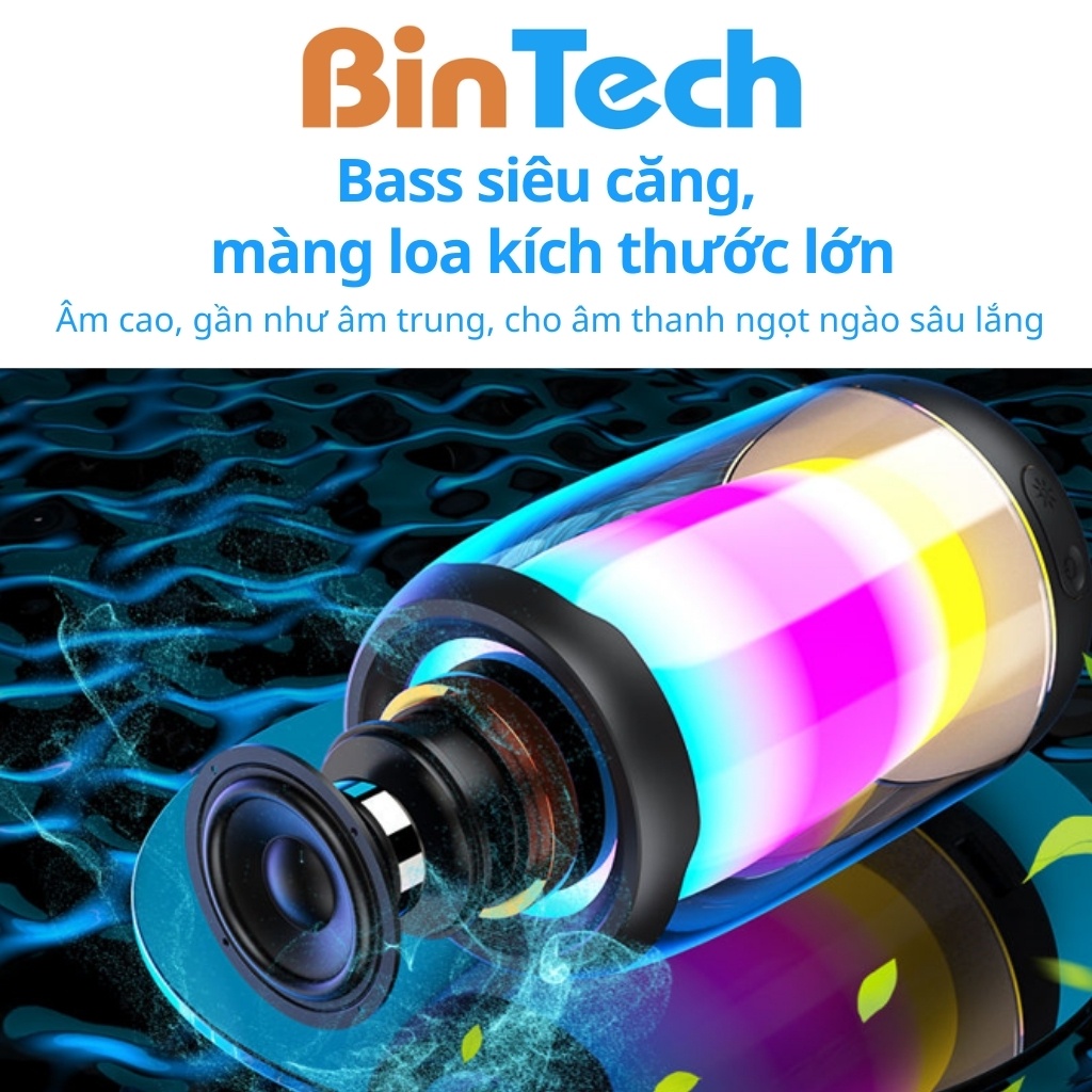Loa bluetooth mini Pulse 4 BINTECH âm bass căng có dải led đổi màu pin phủng, chống nước