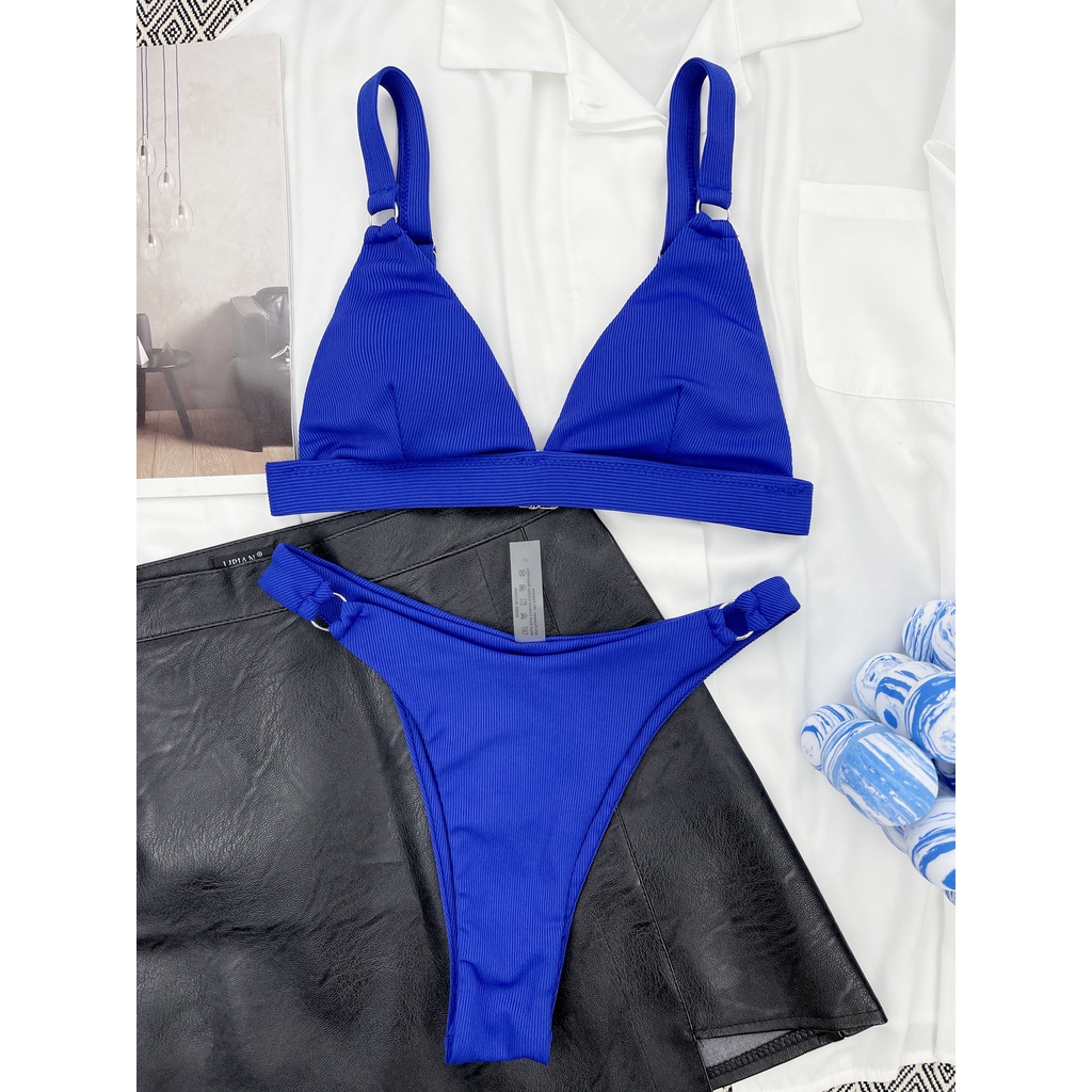 Bộ Bikini Màu Trơn Có Đệm Ngực Kim Loại Màu Sắc Đơn Giản Cho Nữ LG62
