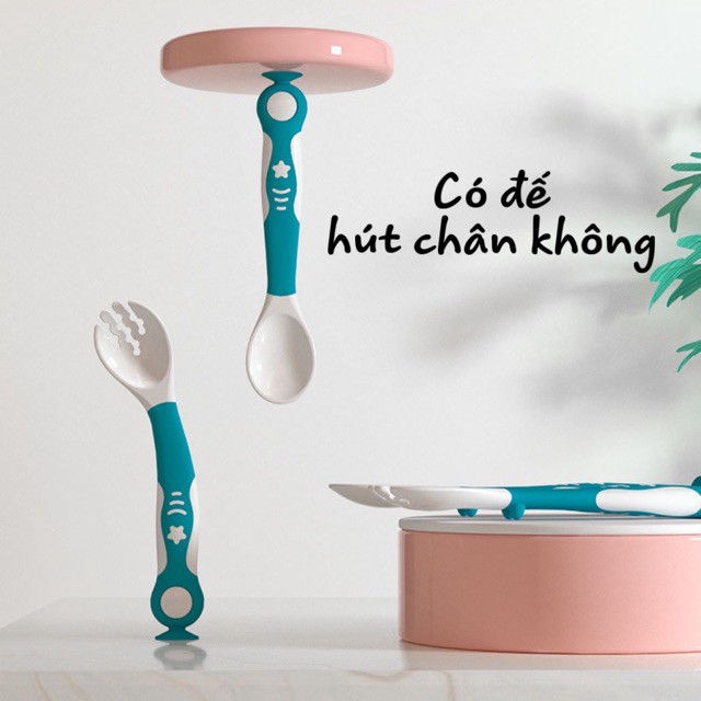 Set thìa dĩa ăn dặm uốn cong có đế hút chân không cho bé tập xúcbán chạy nhất shopee