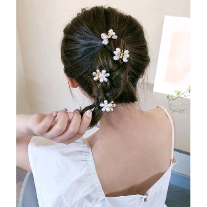 Kẹp Tóc càng cua Mini Đính Ngọc Trai nhân tạo Xinh Xắn Phong Cách Hàn Quốc Lh0917399527