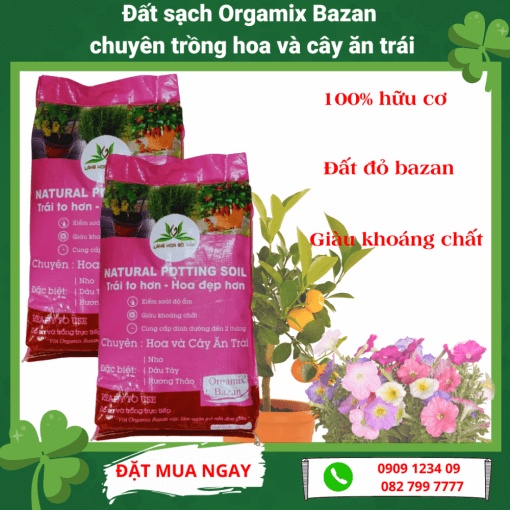 Đất sạch Orgamix Bazan 20dm3 - chuyên trồng hoa và cây ăn trái