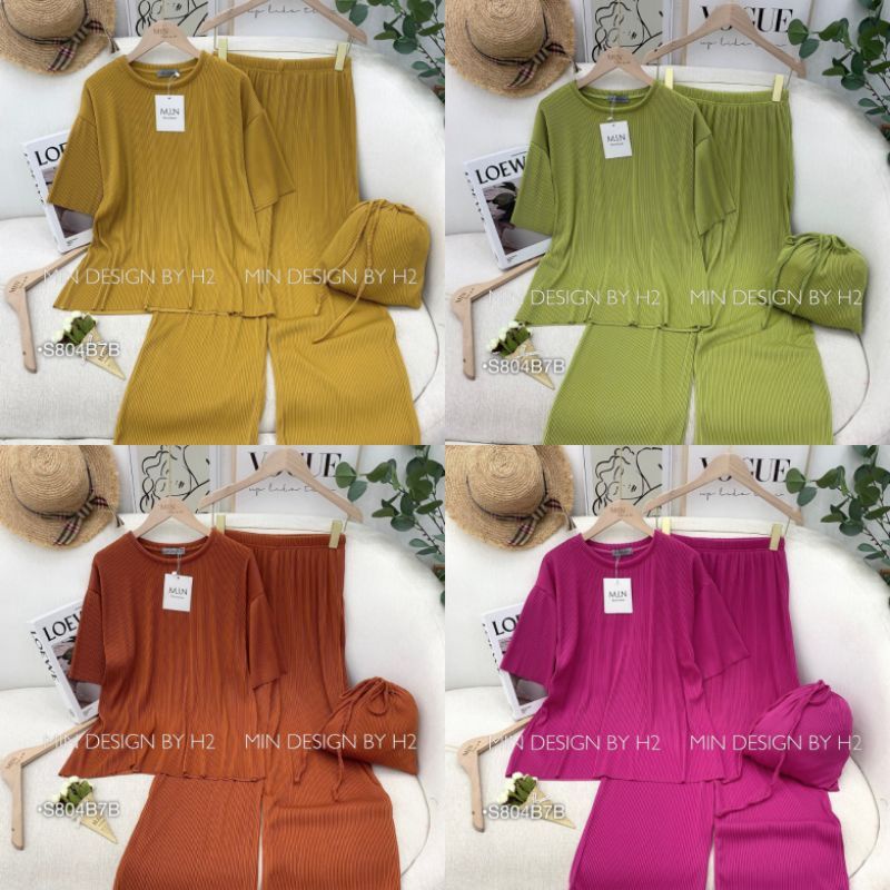 Đồ Bộ Dài Nữ Ống Rộng ,Set Bộ Thun Dập Ly Basix Form Rộng Kèm Túi Rút Trơn Màu Thích Hợp Đi Biển Dạo Phố