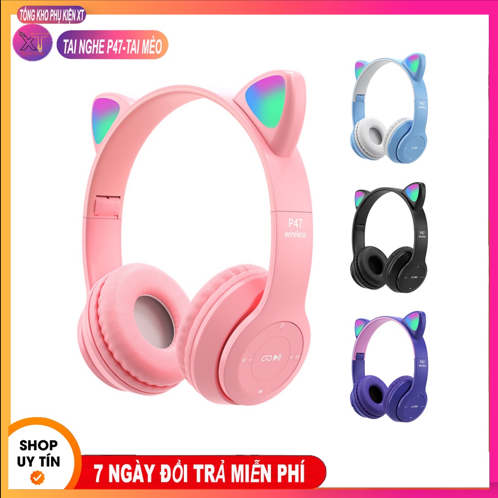 Tai Nghe Bluetooth P47 | Có Khe Cắm Thẻ Nhớ | Âm Thanh Đỉnh Cao | Âm Bass Mạnh Mẽ| Có Thể Gập Gọn