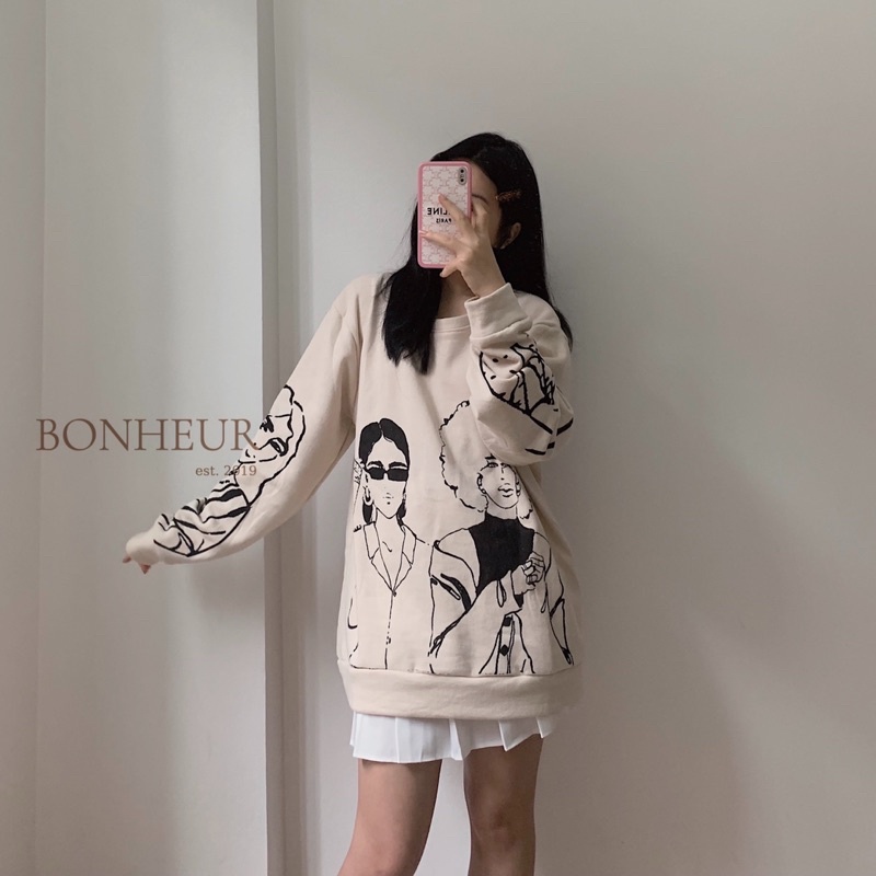 Áo nỉ in hình Trendy cô gái sweatshirt nữ dài tay cổ tròn sang chảnh style ulzzang | BigBuy360 - bigbuy360.vn