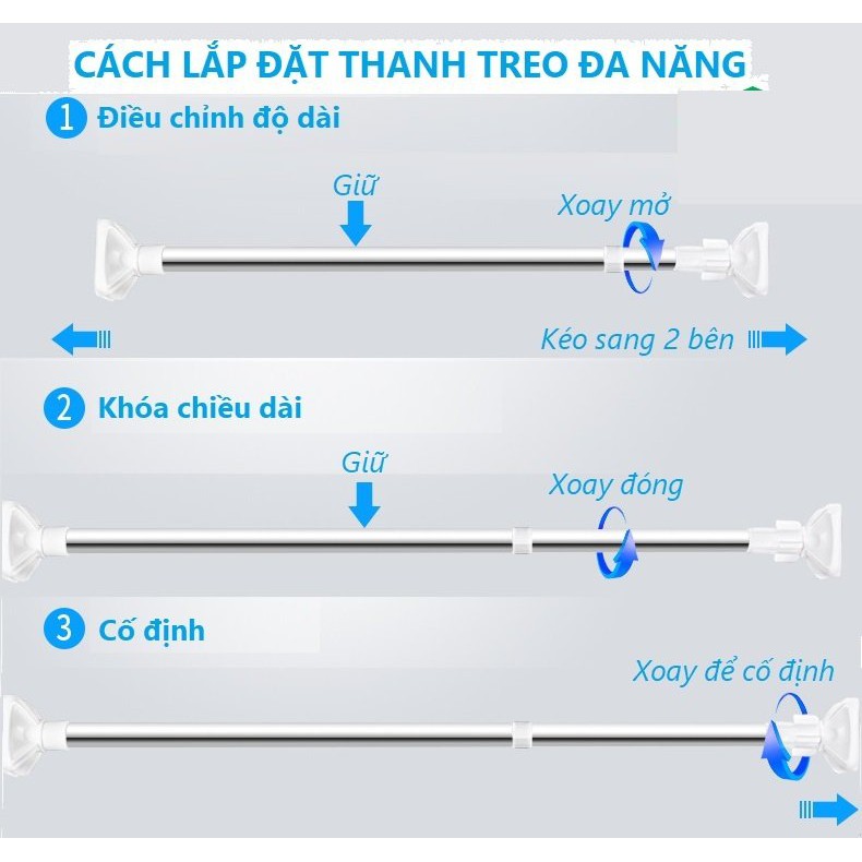 Sào Treo Quần Áo Rèm Cửa Rèm Nhà Tắm Điều Chỉnh Được Độ Dài Rút Gọn