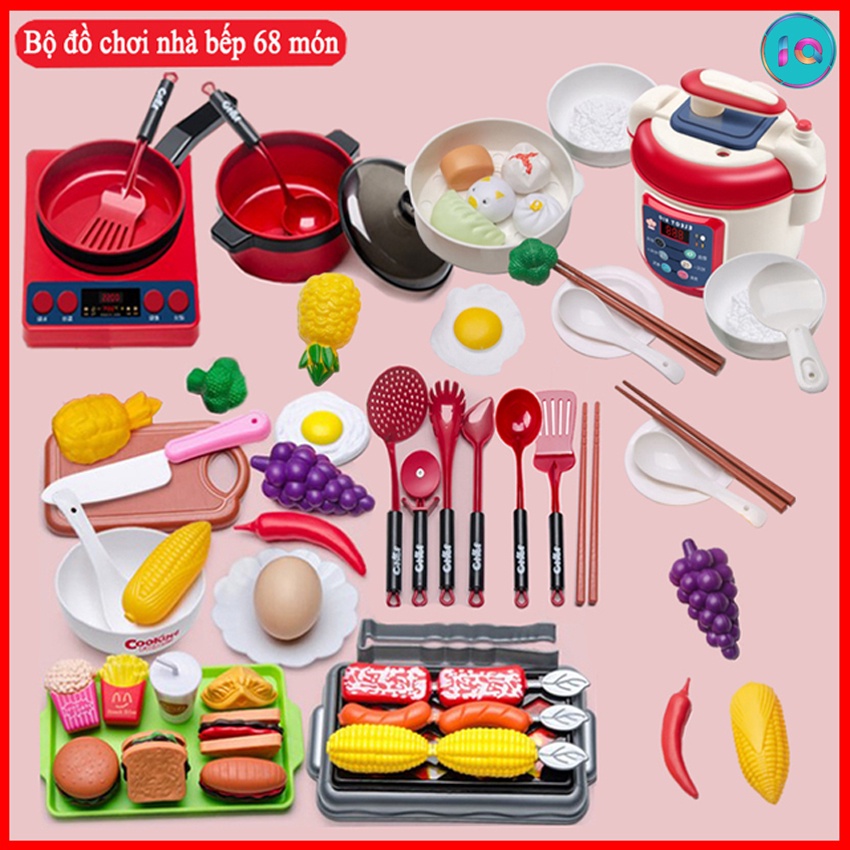 Bộ đồ chơi nhà bếp nấu ăn 68 món⚡LOẠI1-ĐẸP⚡Đồ chơi nấu ăn cho bé có hiệu ứng âm thanh, khói hơi nước, bài hát, ánh sáng