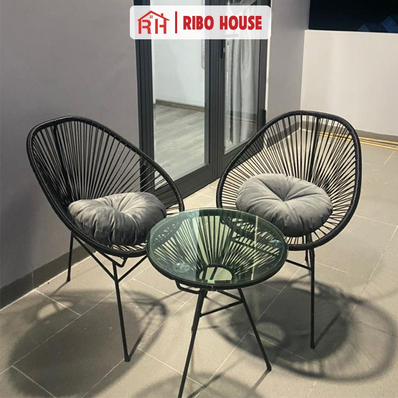 Bộ bàn ghế ban công RIBO HOUSE 1 bàn và 2 ghế, bàn ghế thư giãn decor quán cà phê trang trí phòng khách RIBO43