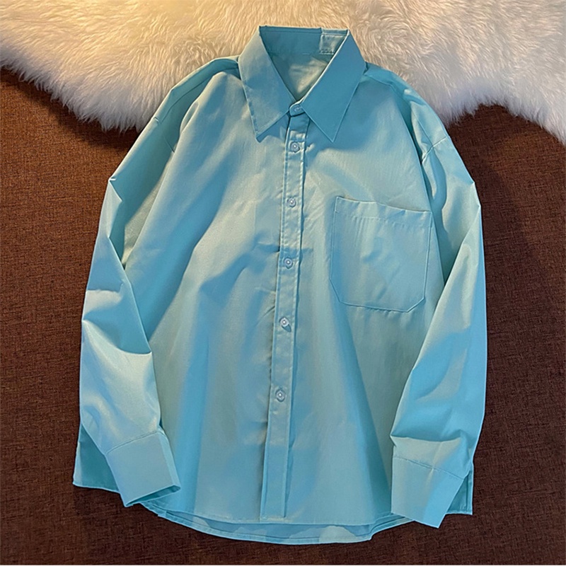 Áo sơ mi tay dài dáng rộng màu trơn phong cách thời trang Hàn Quốc dành cho nữ